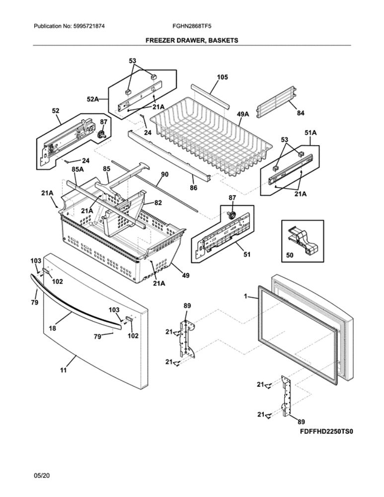 Freezer Door Diagram and Parts List for FGHN2868TF5  Frigidaire Refrigerator