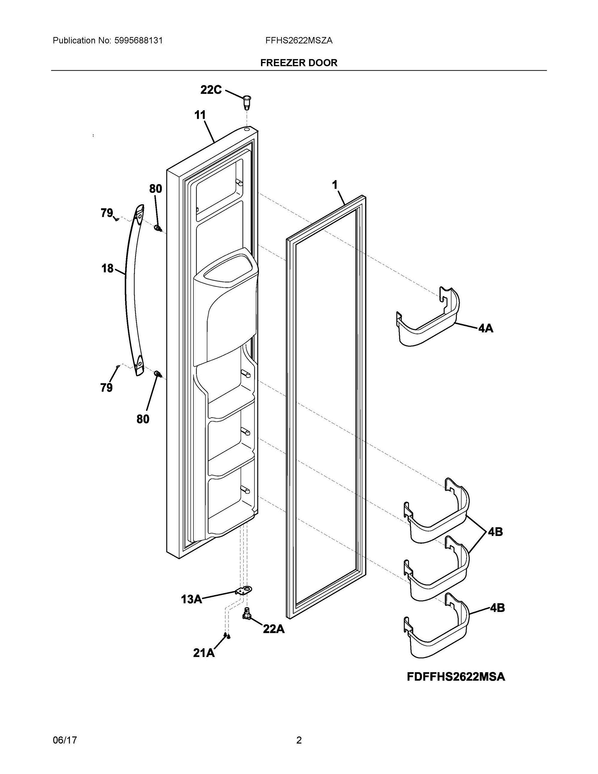 02 - FREEZER DOOR Diagram and Parts List for FFHS2622MSZA  Frigidaire Refrigerator