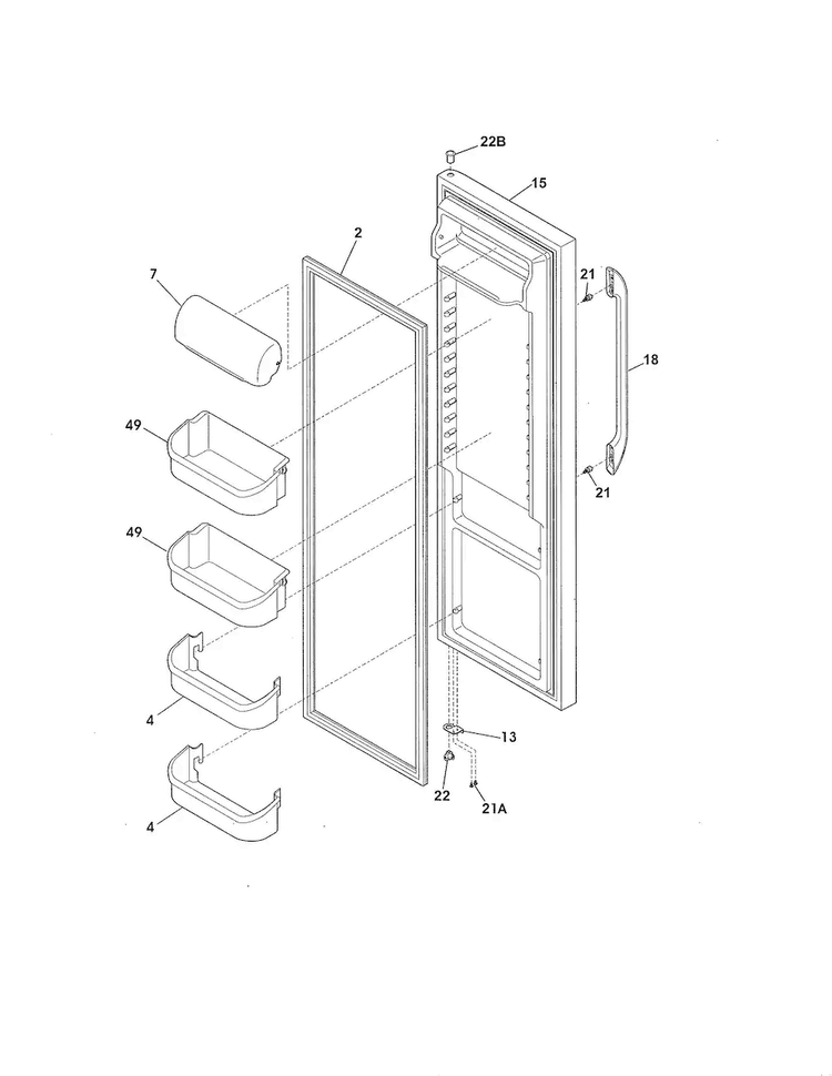 Refrigerator Door Diagram and Parts List for FFHS2611LB7  Frigidaire Refrigerator