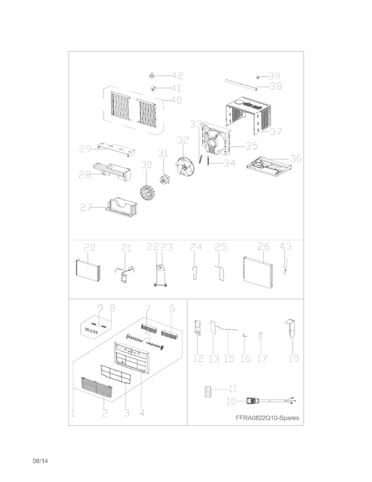 Recommended Spare Parts Diagram and Parts List for FFRE08L3Q10  Frigidaire Air Conditioner