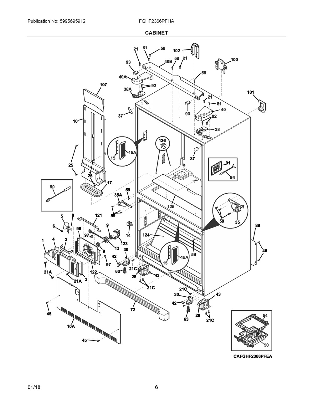 Cabinet Diagram and Parts List for FGHF2366PFHA  Frigidaire Refrigerator