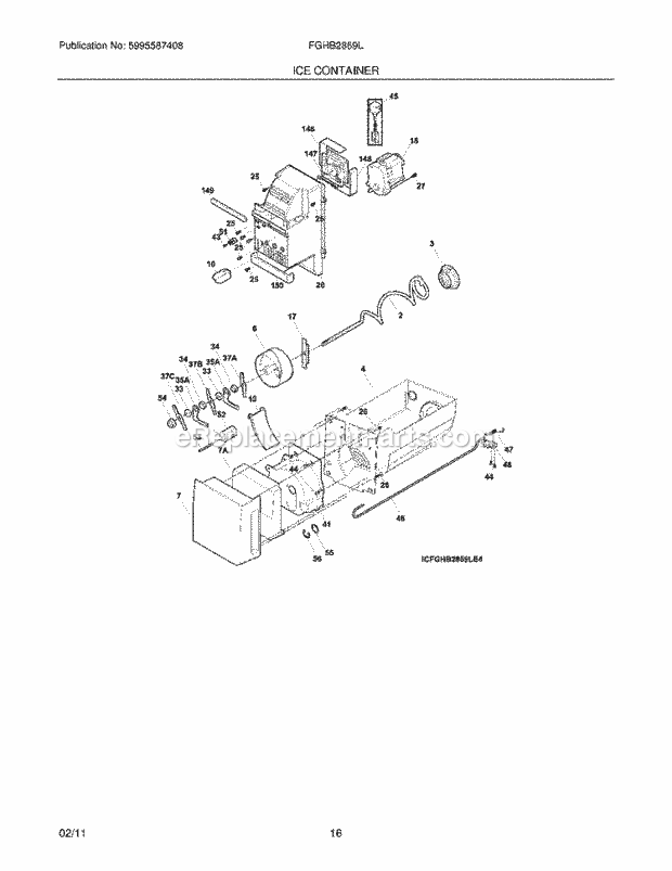 Ice Container Diagram and Parts List for FGHB2869LP4  Frigidaire Refrigerator
