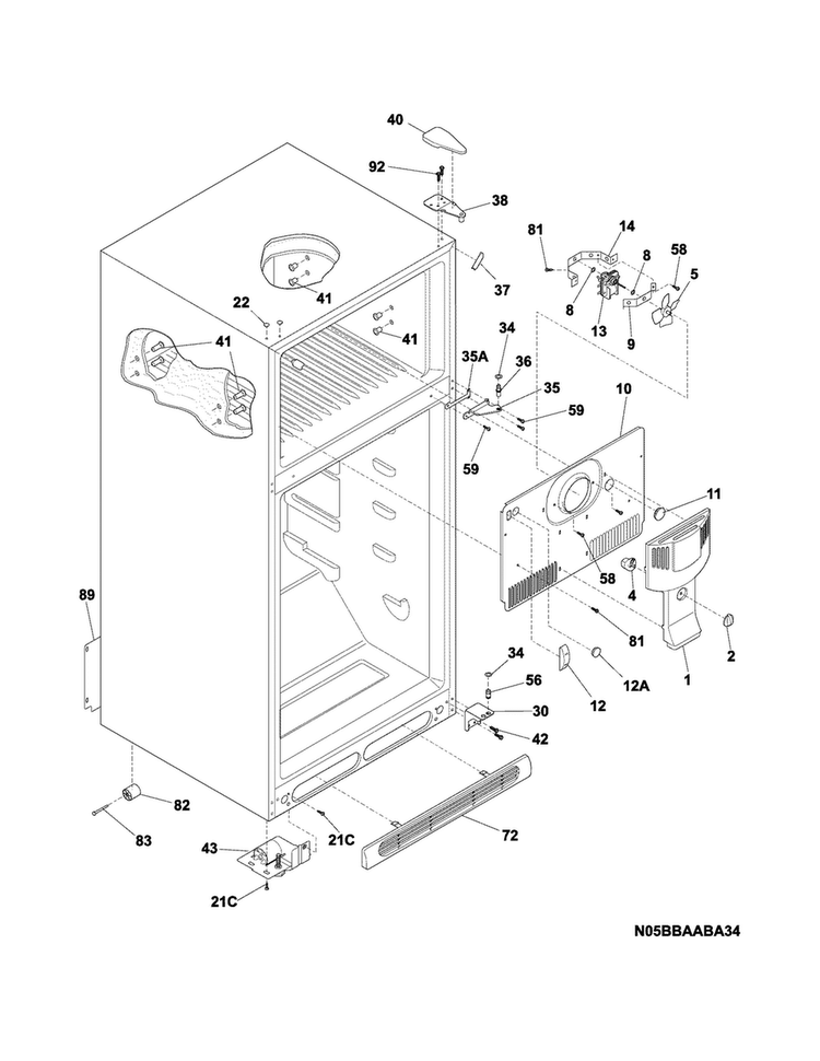Cabinet Diagram and Parts List for LFHT1513LBB  Frigidaire Refrigerator