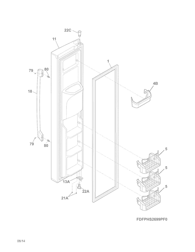 Freezer Door Diagram and Parts List for FPHC2399PF7A  Frigidaire Refrigerator