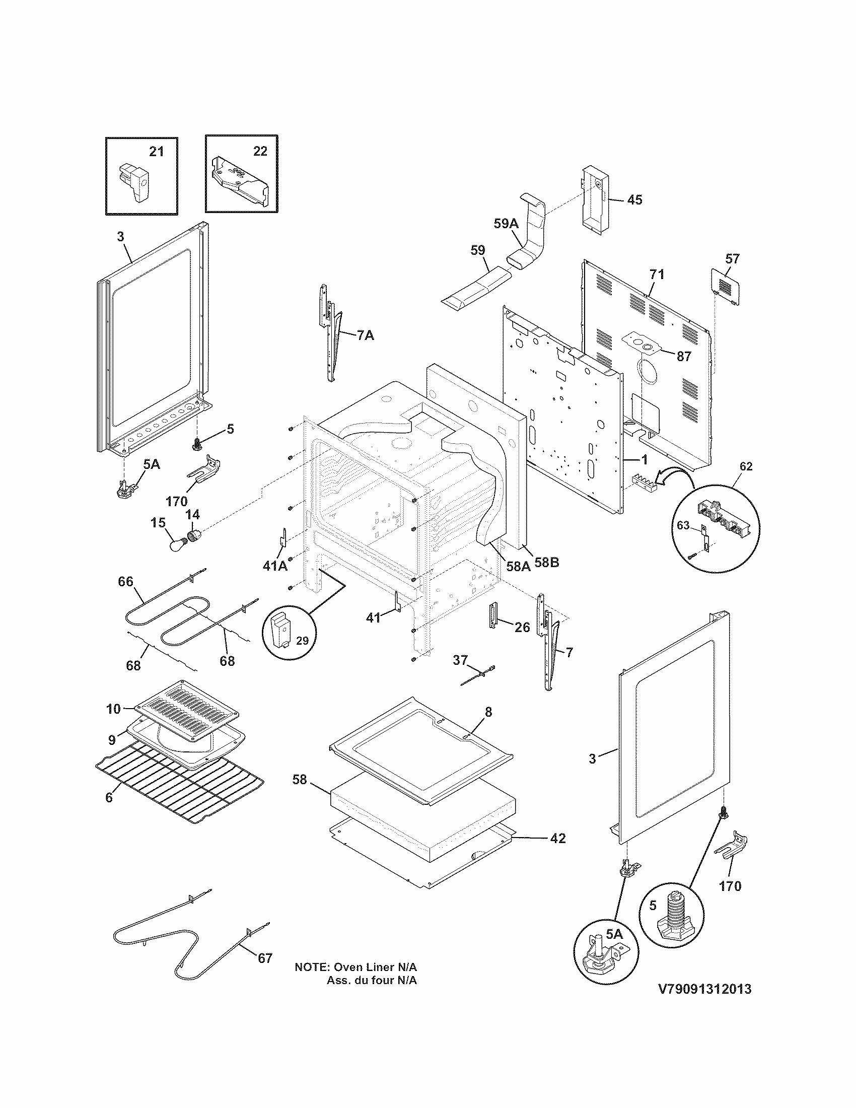Body Diagram and Parts List for 79093019310  Kenmore Range