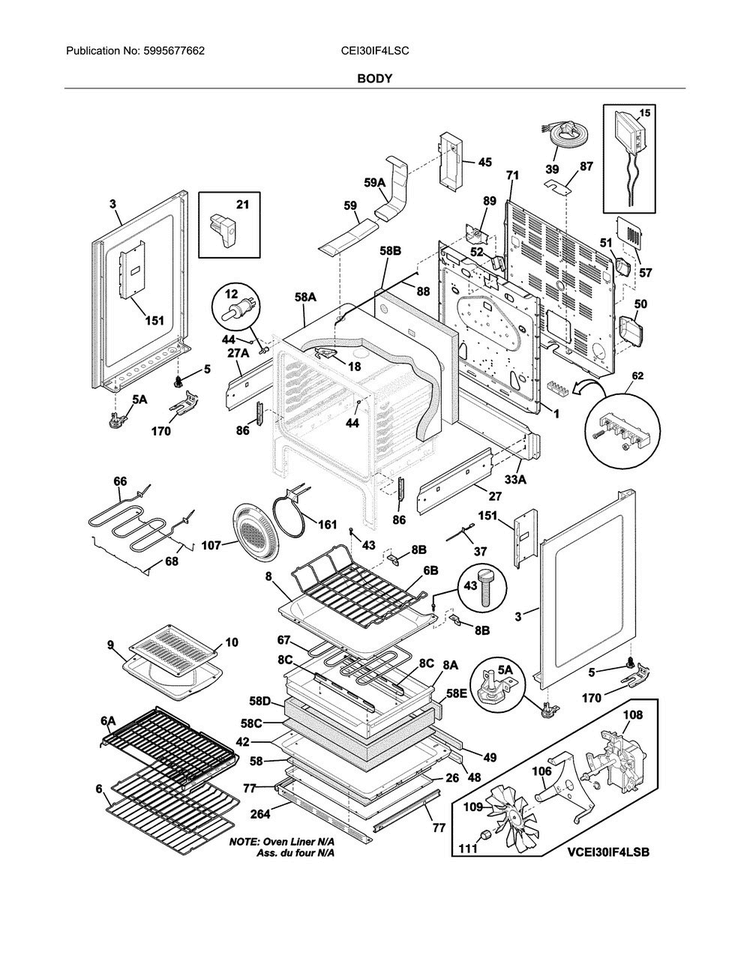 Body Diagram and Parts List for CEI30IF4LSC  Electrolux Range