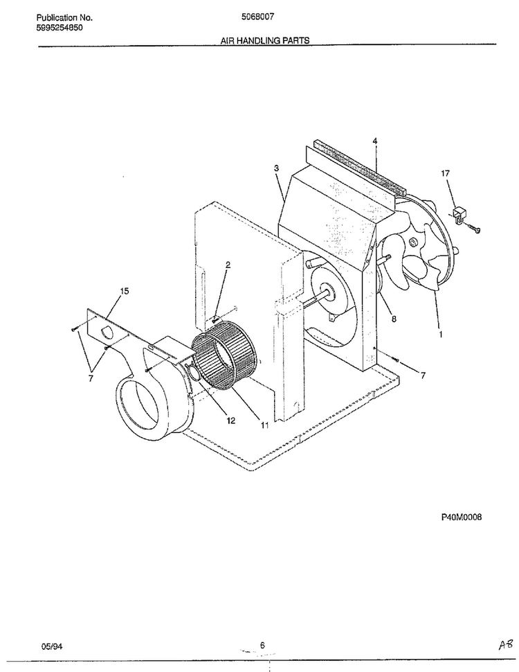 Air Handling Parts Diagram and Parts List for 5068007B  Frigidaire Air Conditioner