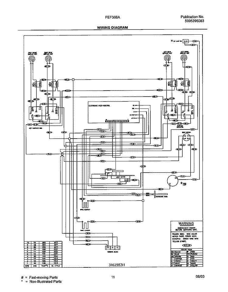 WIRING DIAGRAM Diagram and Parts List for FEF366ASG  Frigidaire Range