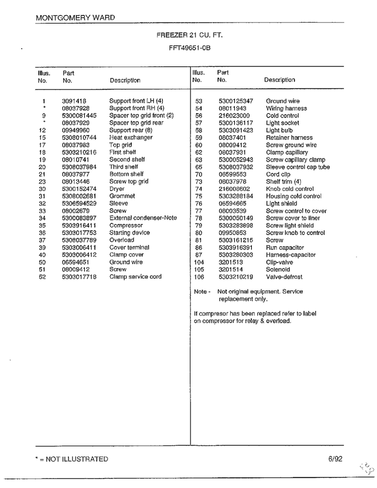 Freezer 21 Cubic Feet Page 6 Diagram and Parts List for 49651-0B  Frigidaire Freezer