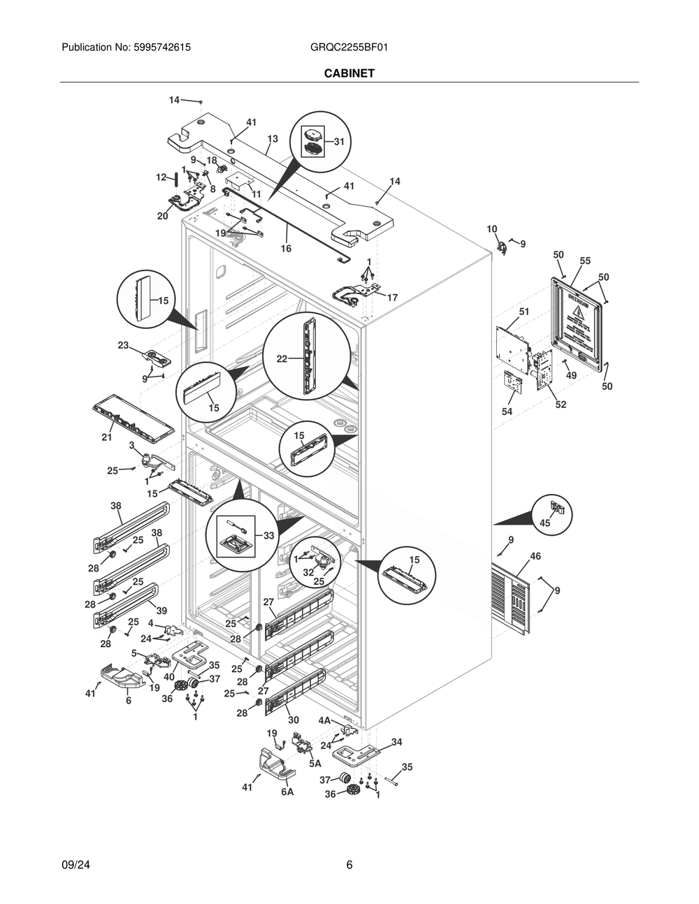 Cabinet Diagram and Parts List for GRQC2255BF01  Frigidaire Refrigerator