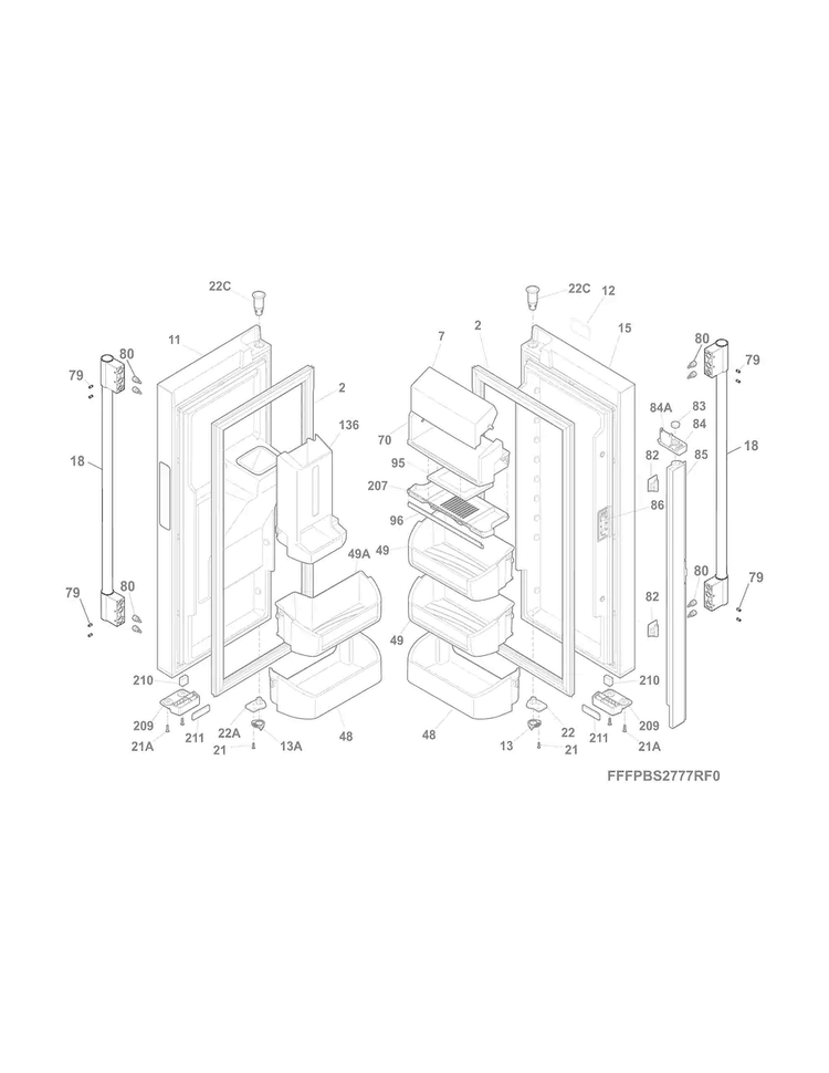 Fresh Food Doors Diagram and Parts List for FPBS2777RF1  Frigidaire Refrigerator