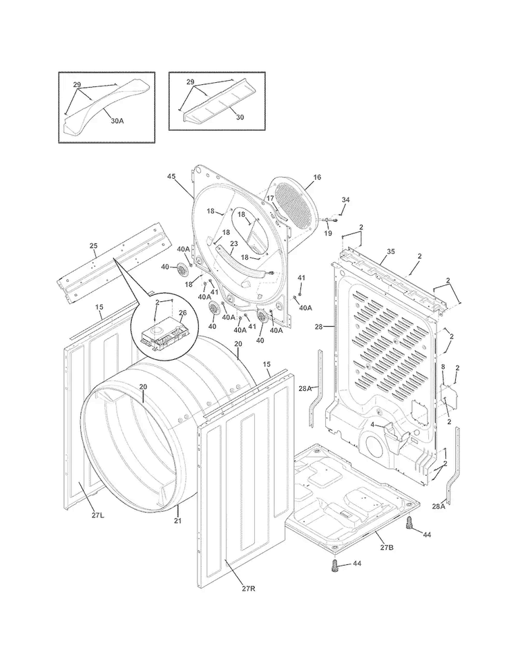 Cabinet/drum Diagram and Parts List for EIED50LIW0  Electrolux Dryer
