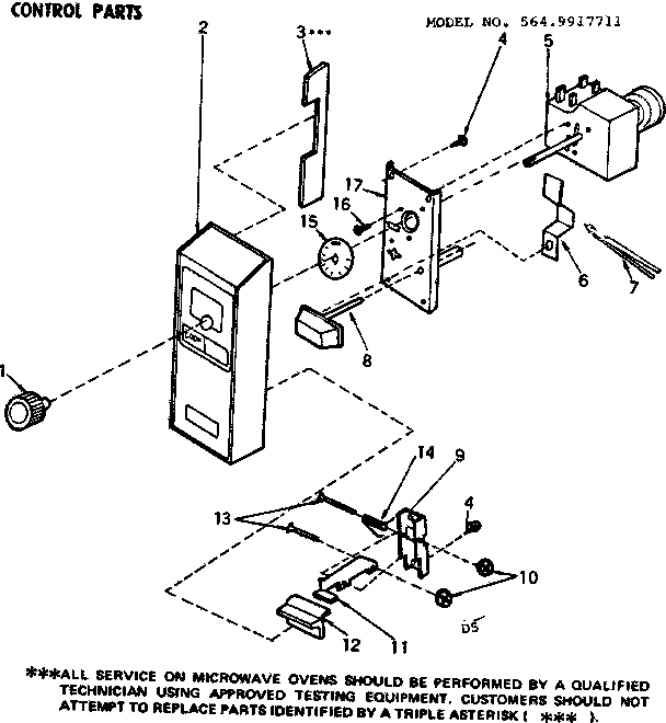 Control Parts Diagram and Parts List for 5649917711  Kenmore Microwave