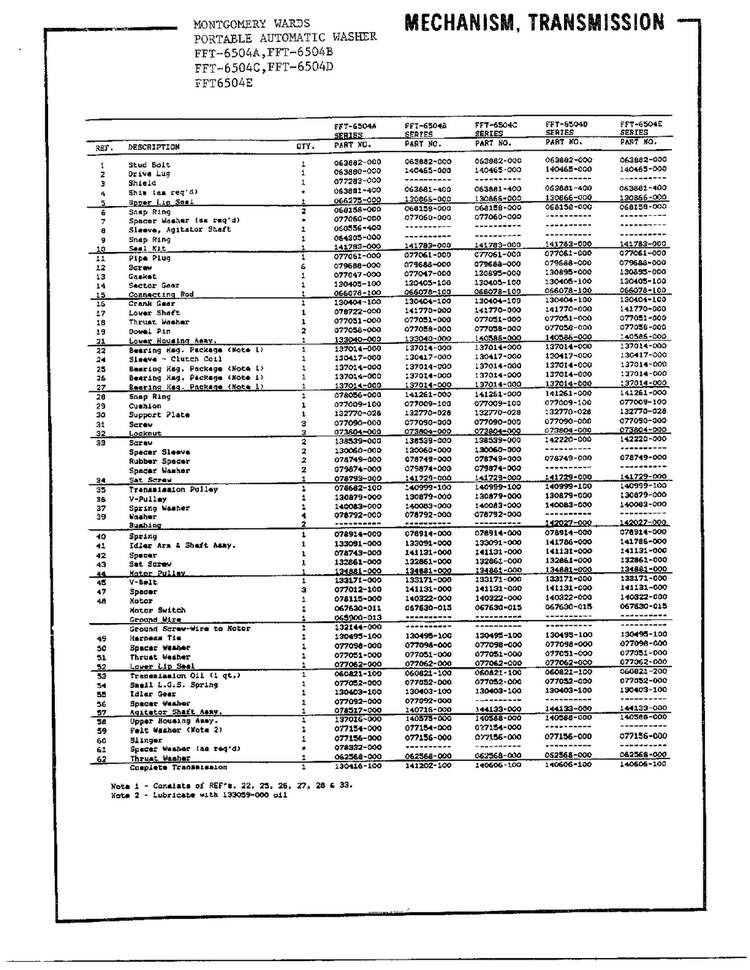 Mechanism And Transmission Page 2 Diagram and Parts List for 6504A  Frigidaire Washer