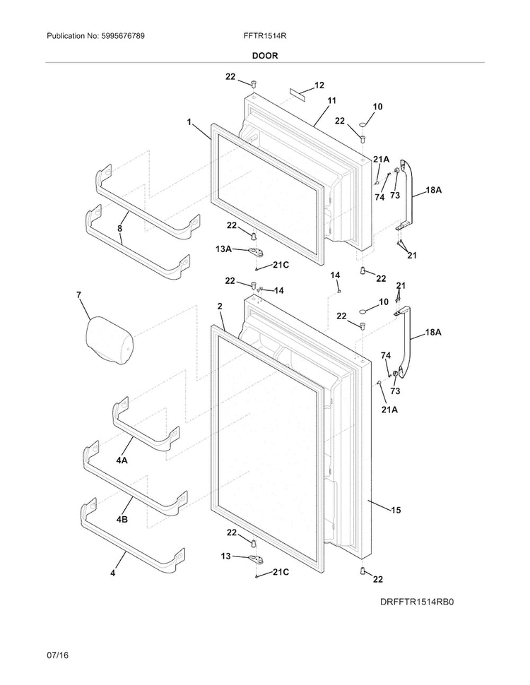 Doors Diagram and Parts List for FFTR1514RW1  Frigidaire Refrigerator