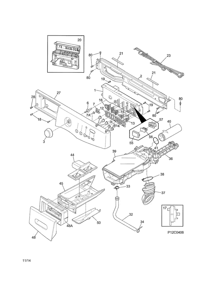 Control Panel Diagram and Parts List for 970L48422E0  Frigidaire Washer