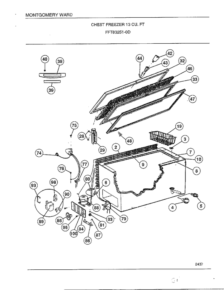 Chest Freezer Diagram and Parts List for 83251-0D  Frigidaire Freezer