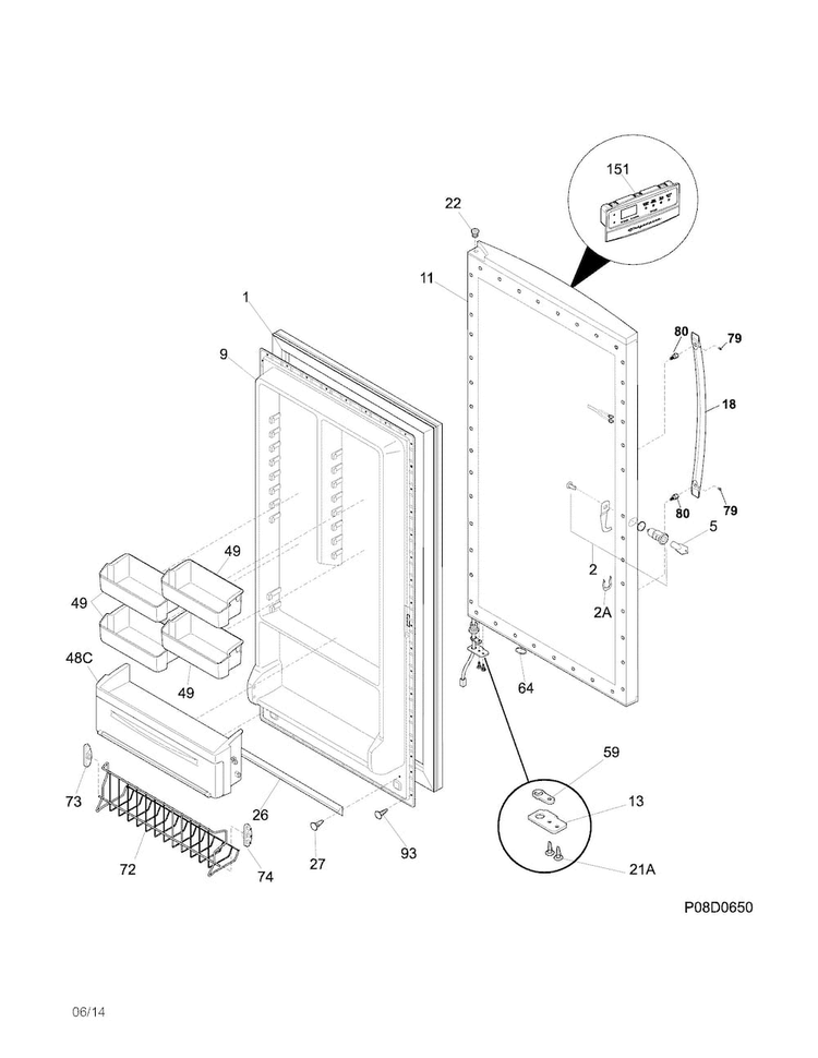 Door Diagram and Parts List for GLFH17F8HWM  Frigidaire Freezer
