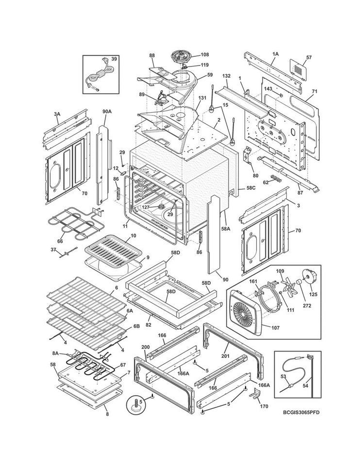 Body Diagram and Parts List for CGIS3065PFE  Frigidaire Range
