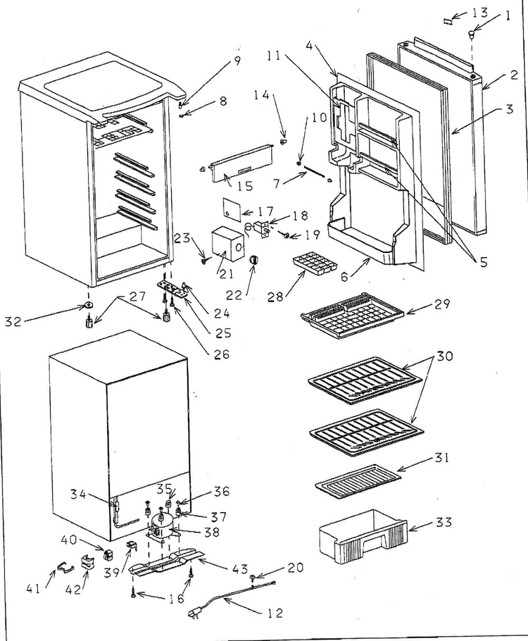 Refrigerater Diagram and Parts List for 56492441100  Kenmore Refrigerator