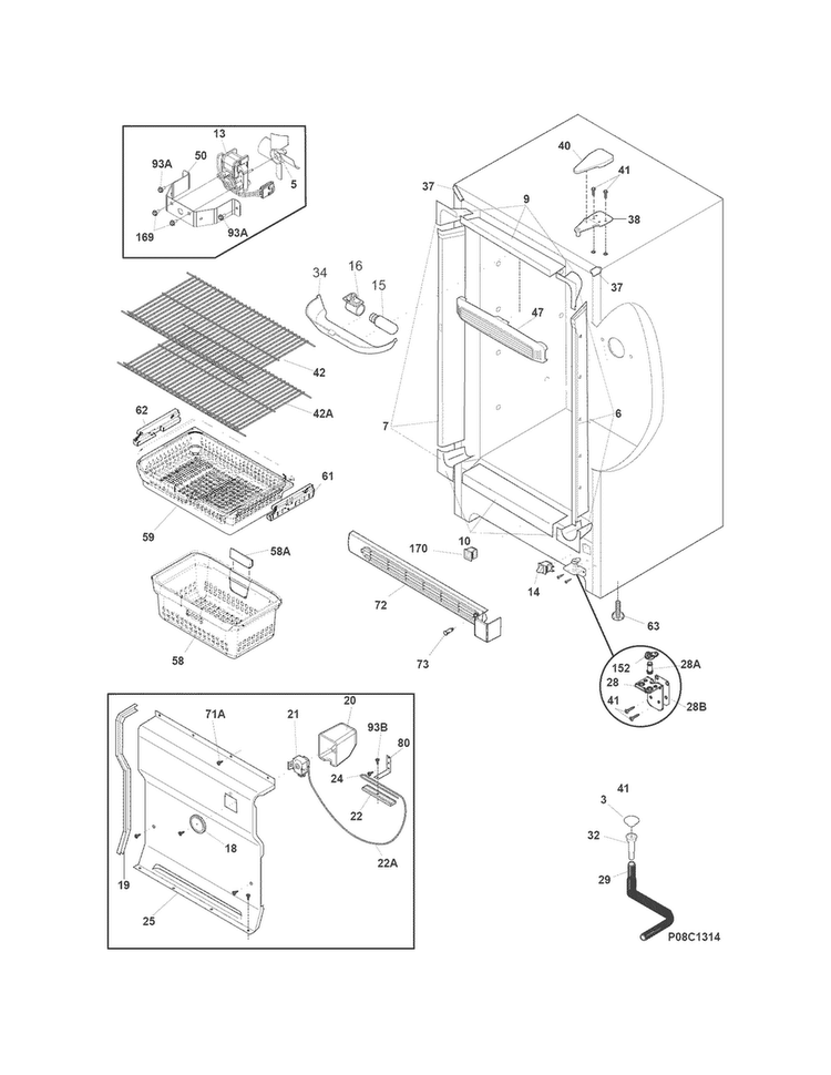 Cabinet Diagram and Parts List for FFFH21F4QW0  Frigidaire Freezer