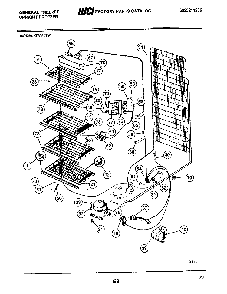 SYSTEM Diagram and Parts List for GWV19W  Frigidaire Freezer