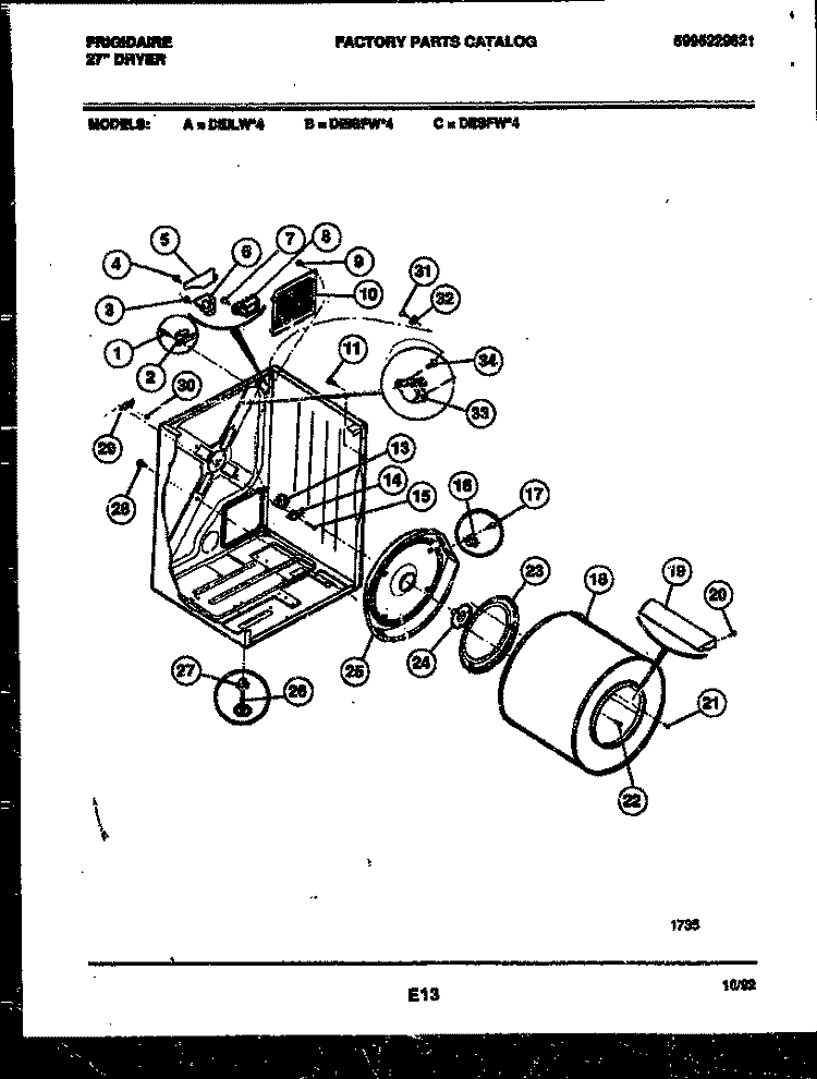 CABINET AND COMPONENT PARTS Diagram and Parts List for DEISFW4  Frigidaire Dryer