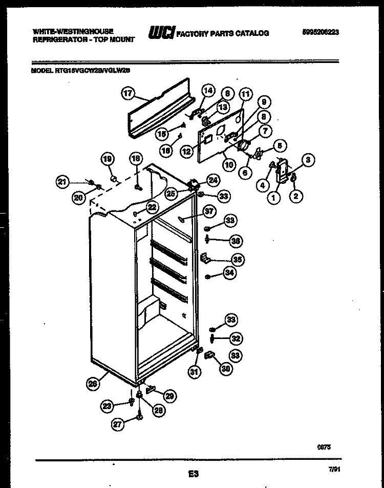 CABINET PARTS Diagram and Parts List for RTG15VGLH2B  Frigidaire Refrigerator