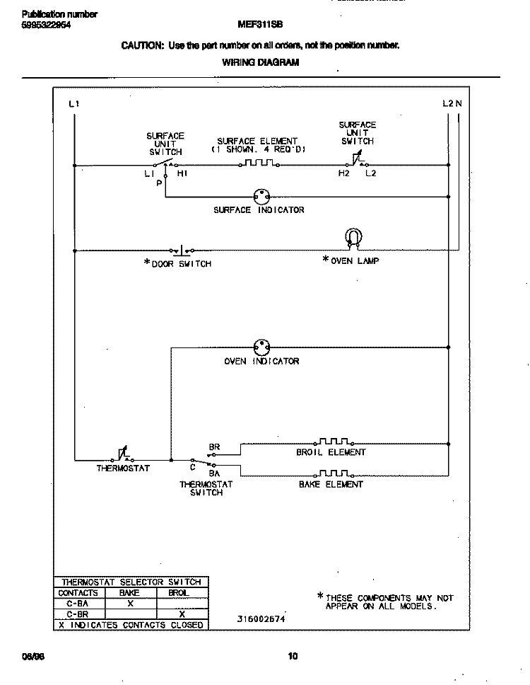 WIRING DIAGRAM Diagram and Parts List for MEF311SBWL  Frigidaire Range