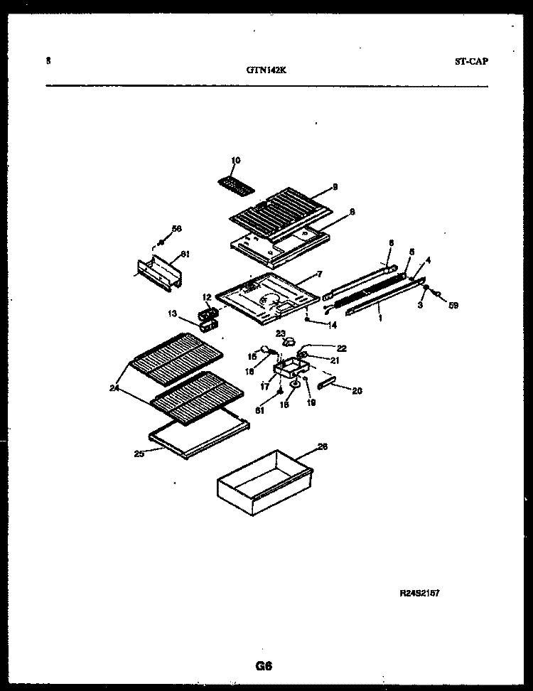 SHELVES AND SUPPORTS Diagram and Parts List for GTL142BK3  Frigidaire Refrigerator