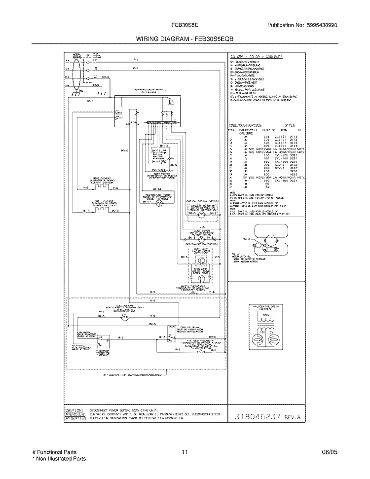 WIRING DIAGRAM Diagram and Parts List for FEB30S5EQA  Frigidaire Wall Oven