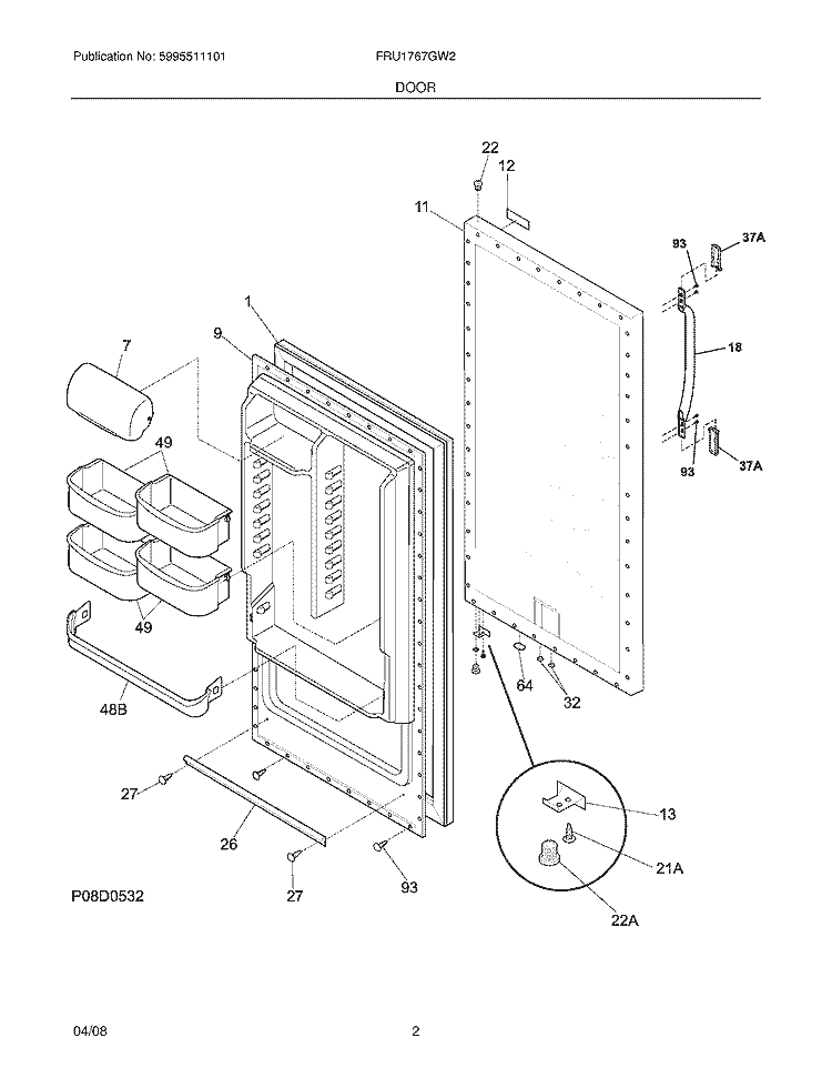 DOOR Diagram and Parts List for FRU1767GW2  Frigidaire Refrigerator
