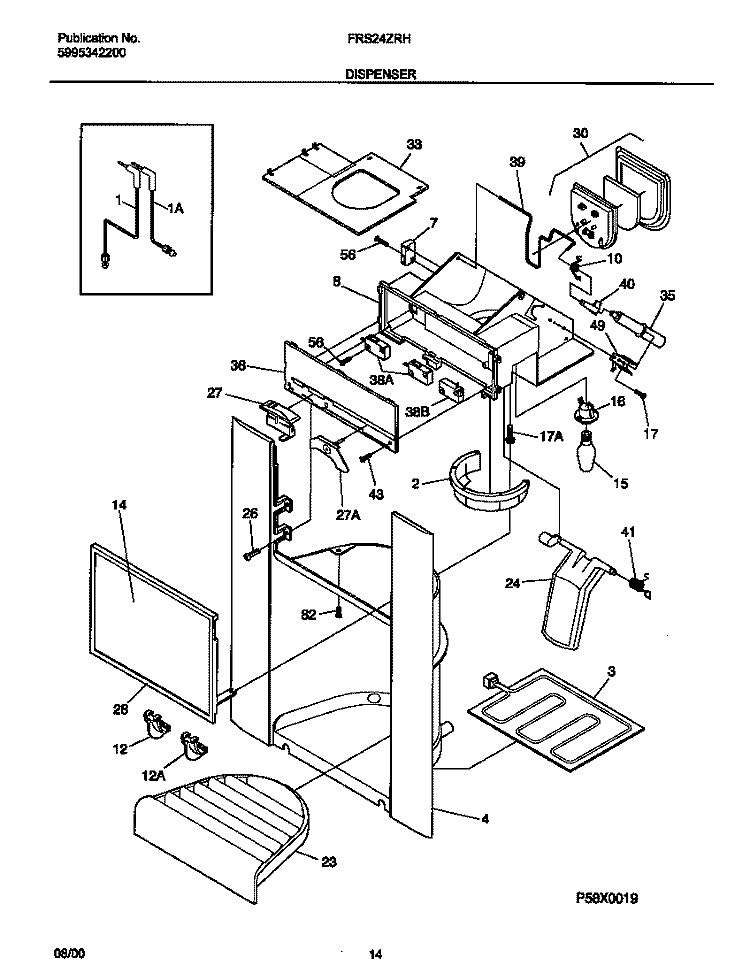 DISPENSER Diagram and Parts List for FRS24ZRHB4  Frigidaire Refrigerator