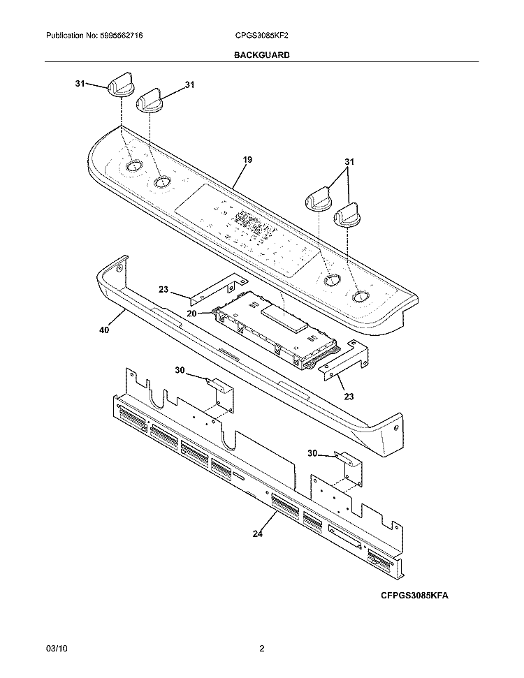 BACKGUARD Diagram and Parts List for CPGS3085KF2  Frigidaire Range