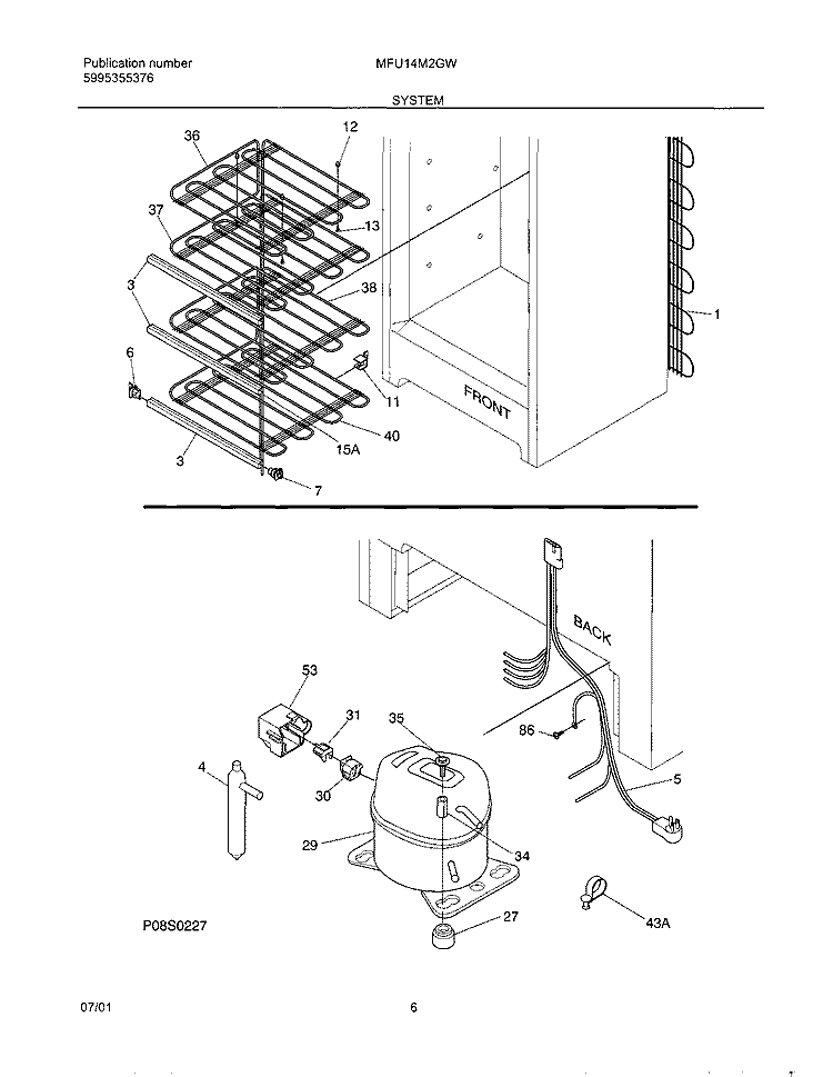 SYSTEM Diagram and Parts List for MFU14M2GW4  Frigidaire Freezer