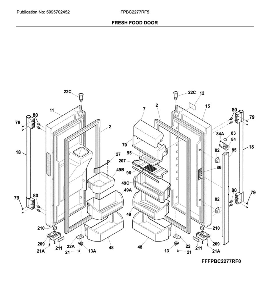 Fresh Food Door Diagram and Parts List for FPBC2277RF5  Frigidaire Refrigerator