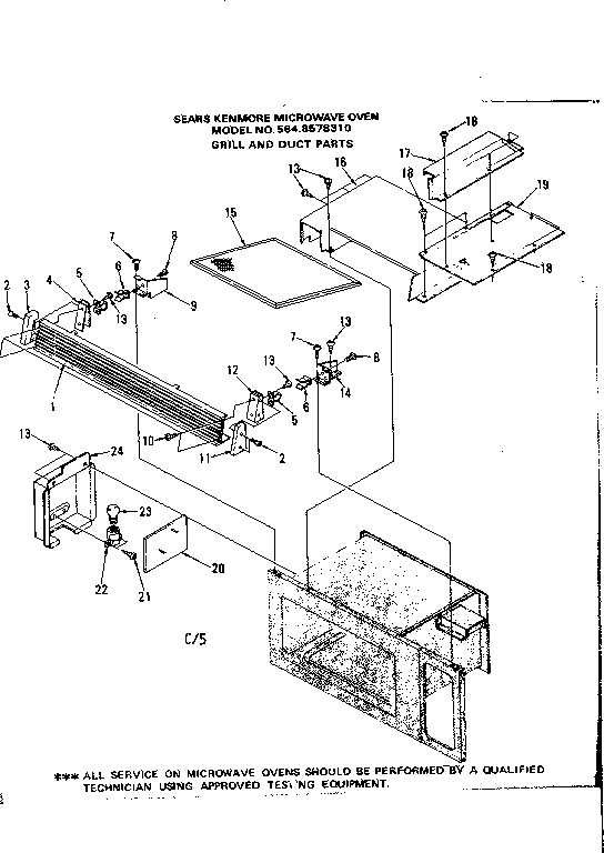 Grill And Duct Parts Diagram and Parts List for 5648578310  Kenmore Microwave