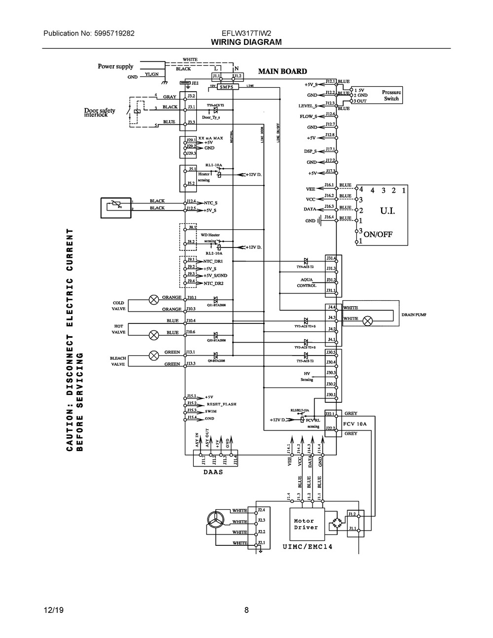 Wiring Diagram Diagram and Parts List for EFLW317TIW2  Frigidaire Washer