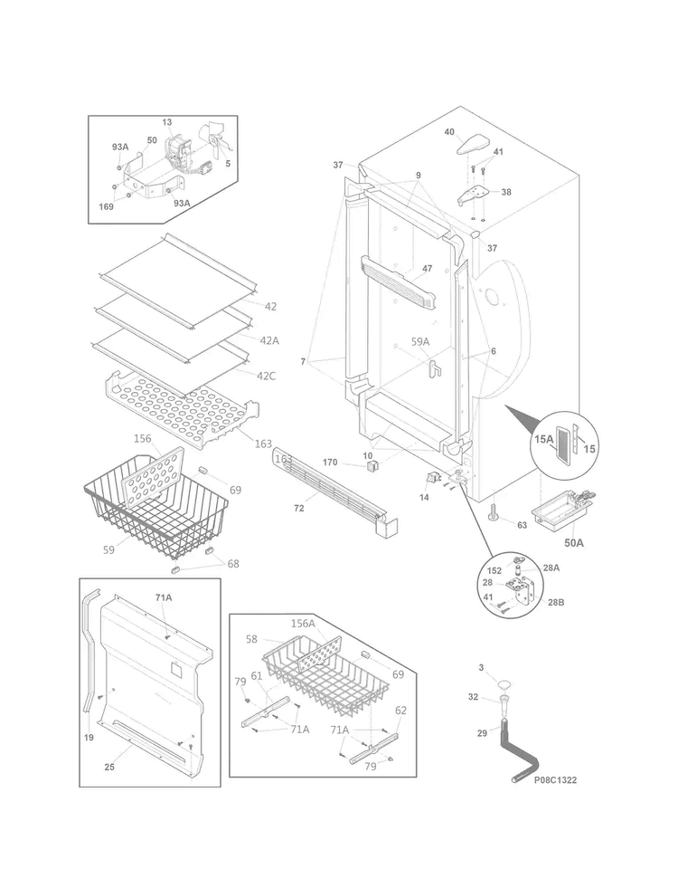Cabinet Diagram and Parts List for 25327002411  Kenmore Freezer