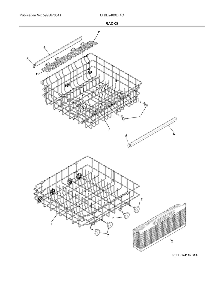 Racks Diagram and Parts List for LFBD2409LF4C  Frigidaire Dishwasher