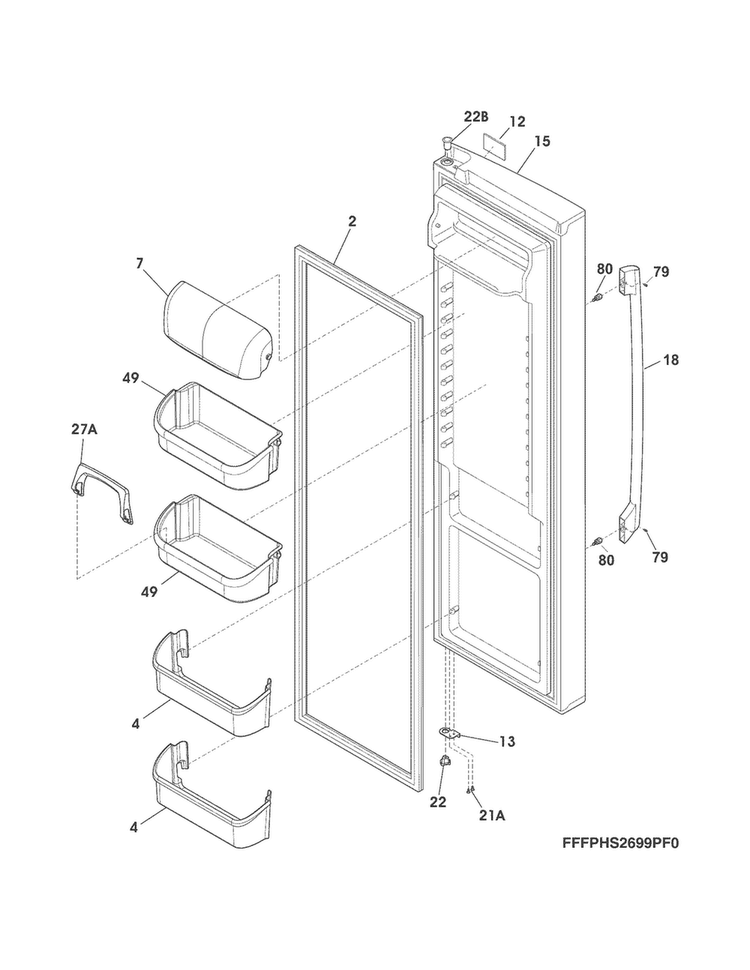 Refrigerator Door Diagram and Parts List for FPHS2399PF3  Frigidaire Refrigerator