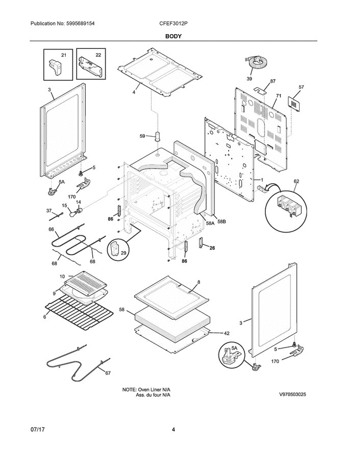 03 - Body Diagram and Parts List for CFEF3012PBE  Frigidaire Range