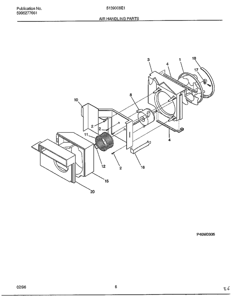 Air Handling Parts Diagram and Parts List for 5139008E1  Frigidaire Air Conditioner