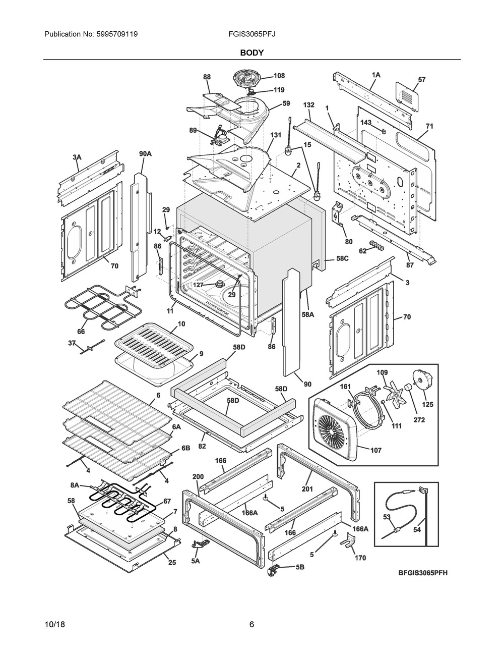 Body Diagram and Parts List for FGIS3065PFJ  Frigidaire Range