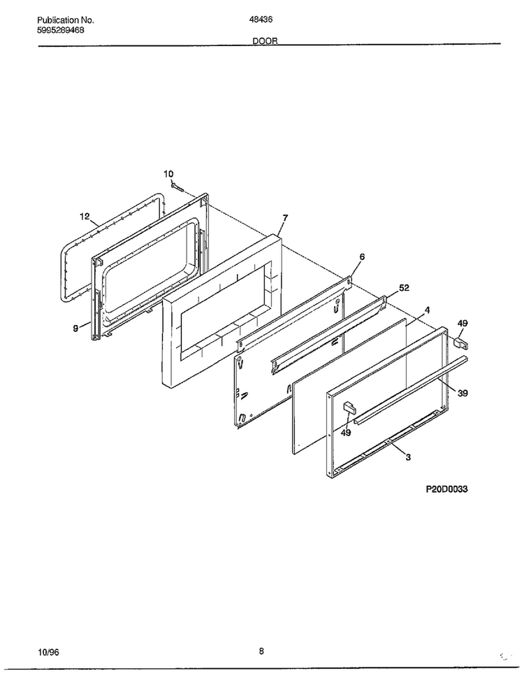 Door Diagram and Parts List for 484360B  Frigidaire Range