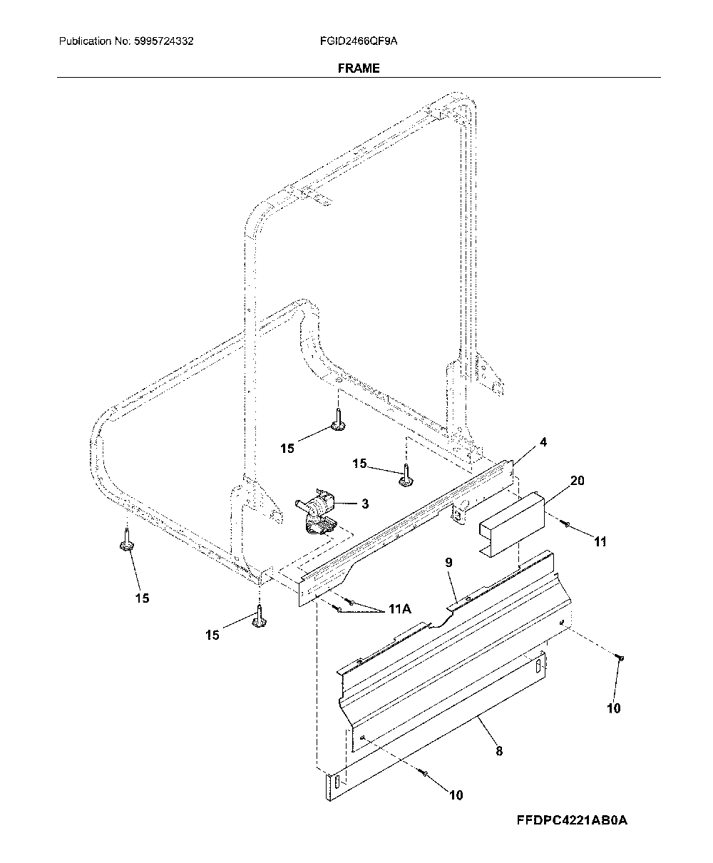 Frame Diagram and Parts List for FGID2466QF9A  Frigidaire Dishwasher