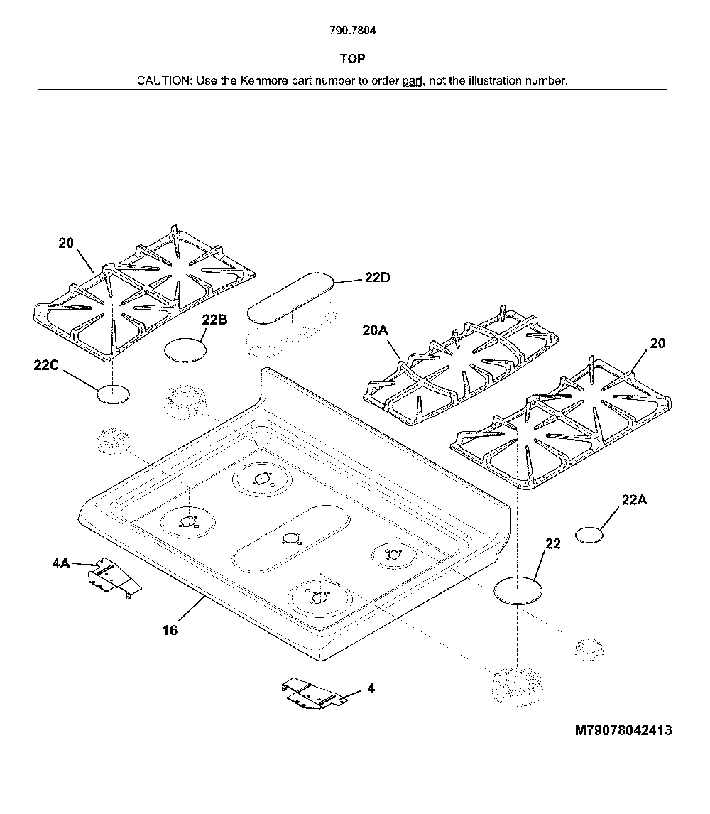 Top Diagram and Parts List for 79078049414  Kenmore Range