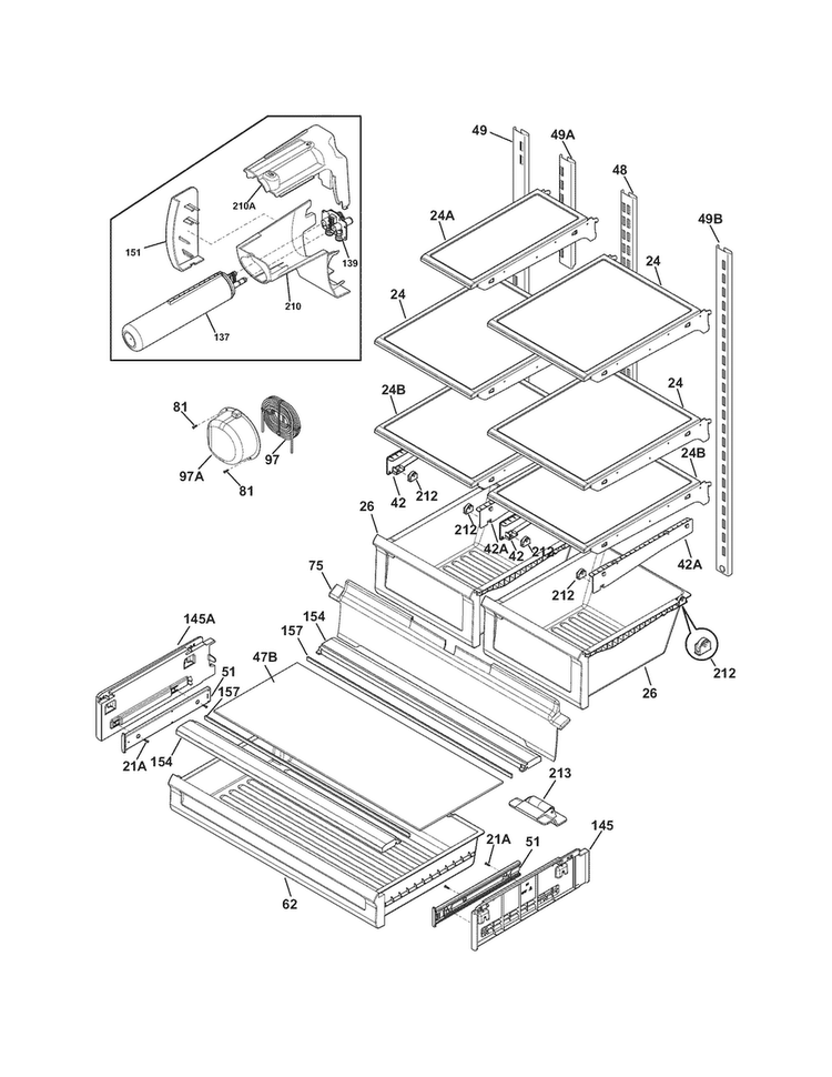 Shelves Diagram and Parts List for FGHF2344MF6  Frigidaire Refrigerator