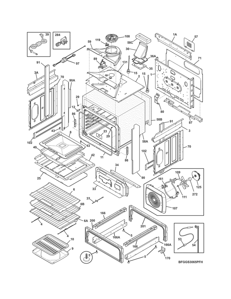 Body Diagram and Parts List for FGGS3065PFK  Frigidaire Range