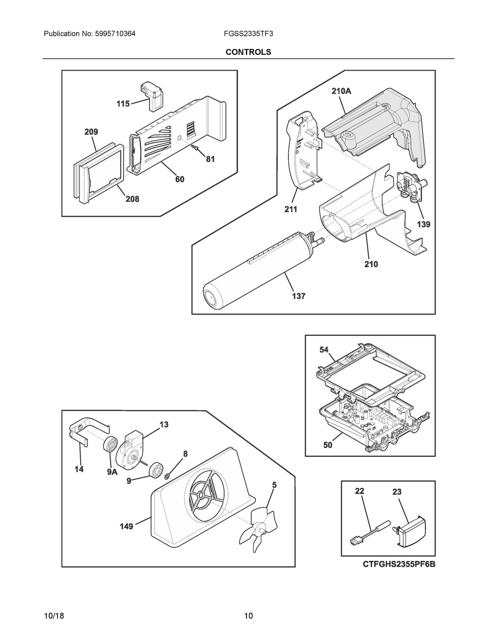 Controls Diagram and Parts List for FGSS2335TF3  Frigidaire Refrigerator